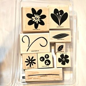 Stampin Up Bodacious Bouquet Set of 9 Wood Rubber Stamps